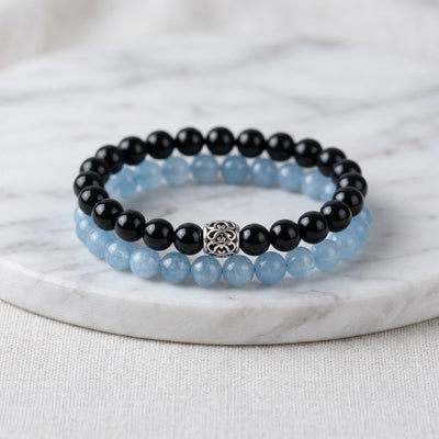 Black Obsidian & Blue Chalcedony Double-Wrap Bracelet