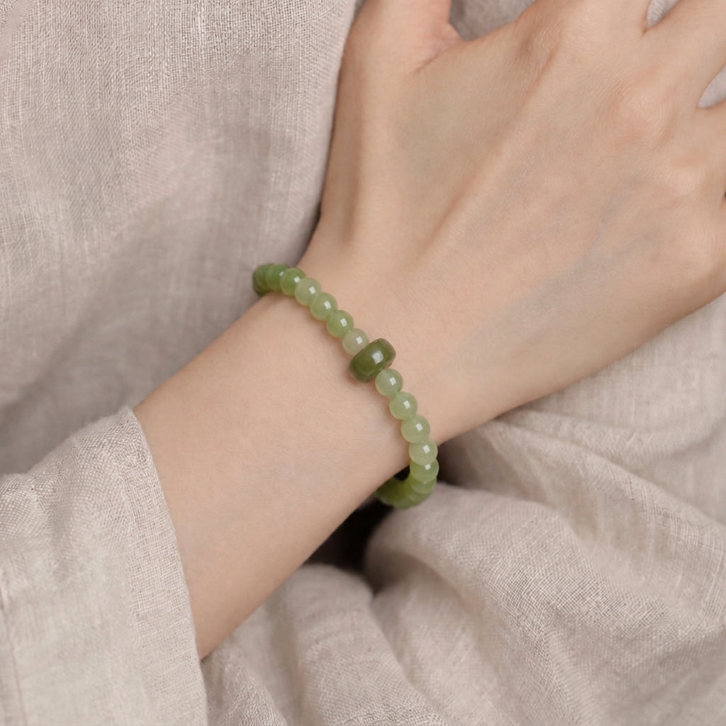 Gradient Hetian Jade Coin Bracelet
