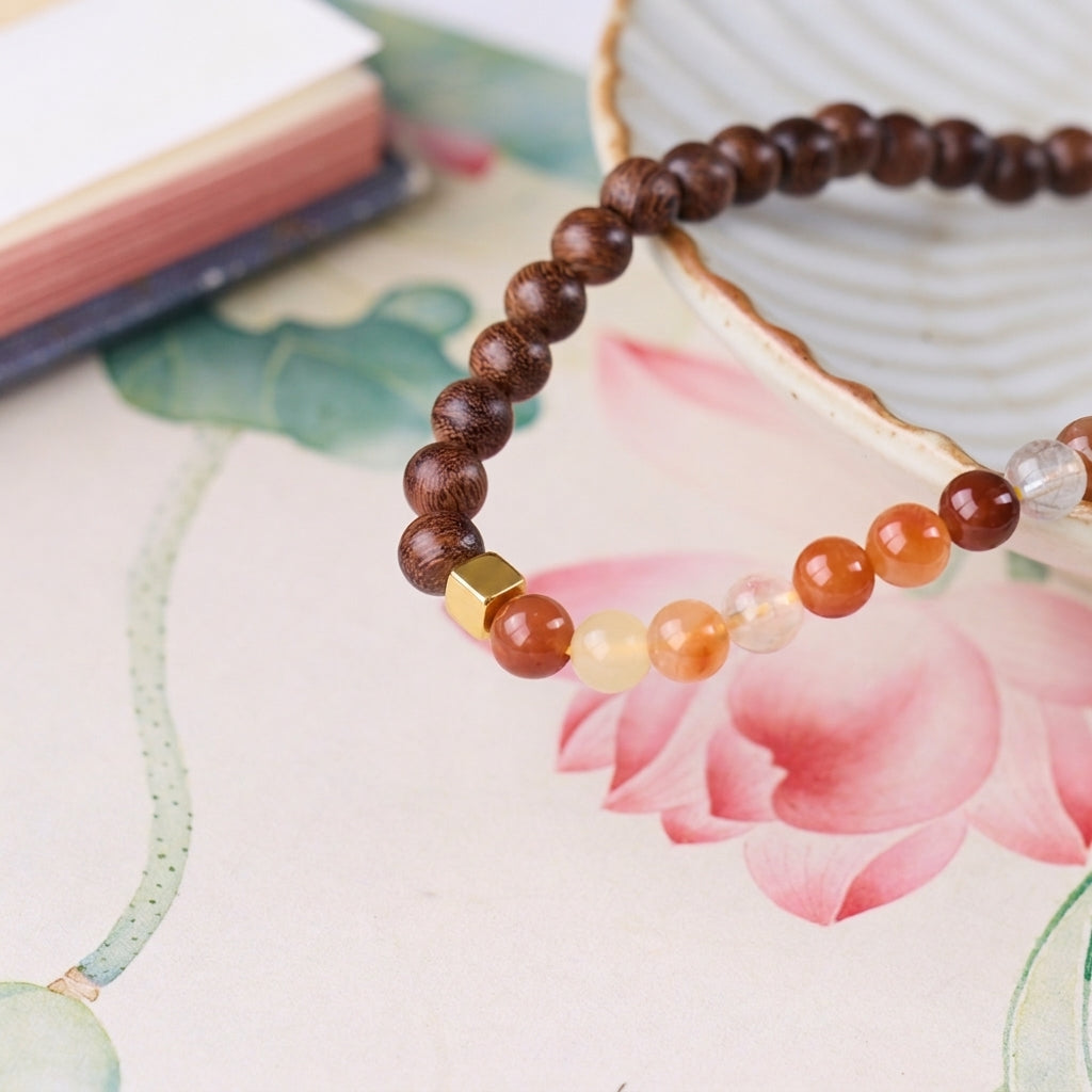 Agarwood, Jade Gourd & Color Crystal Bracelet