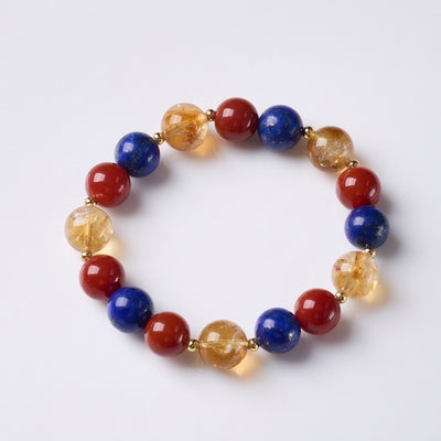 Red Agate & Golden Citrine & Lapis Lazuli Bracelet