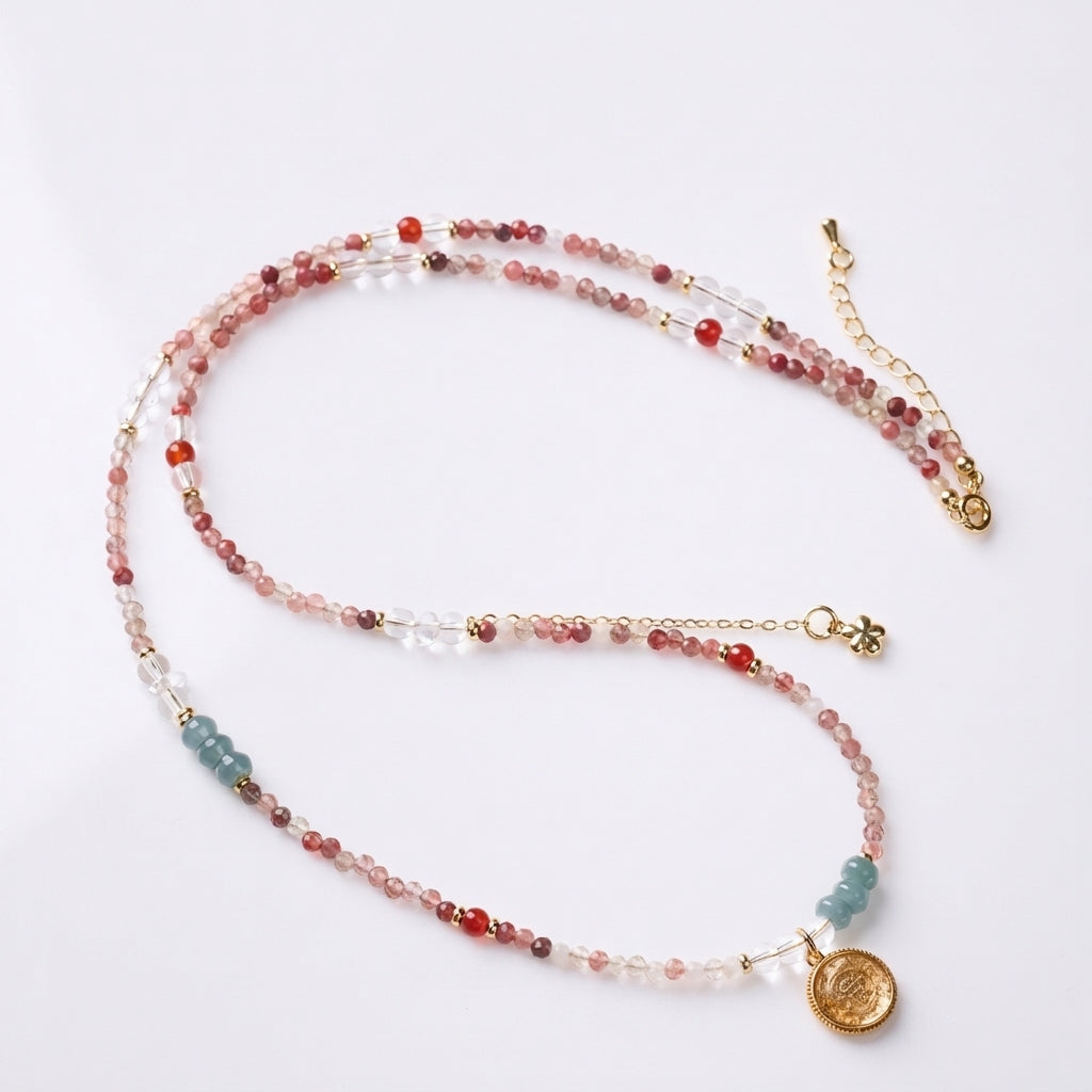 Rose Crystal & Blue Jadeite Vajra Compass Pendant Necklace