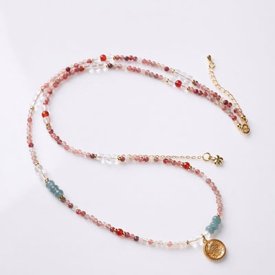 Rose Crystal & Blue Jadeite Vajra Compass Pendant Necklace