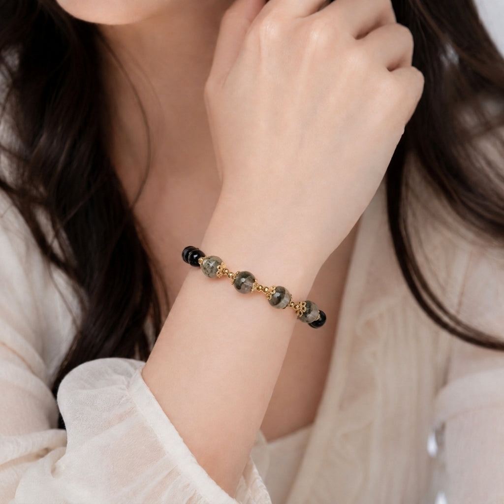 Rainbow Obsidian & Green Phantom Quartz Bracelet