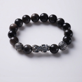 Silver Sheen Obsidian & Pixiu & Tibetan Silver Mantra Bracelet