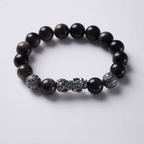 Silver Sheen Obsidian & Pixiu & Tibetan Silver Mantra Bracelet