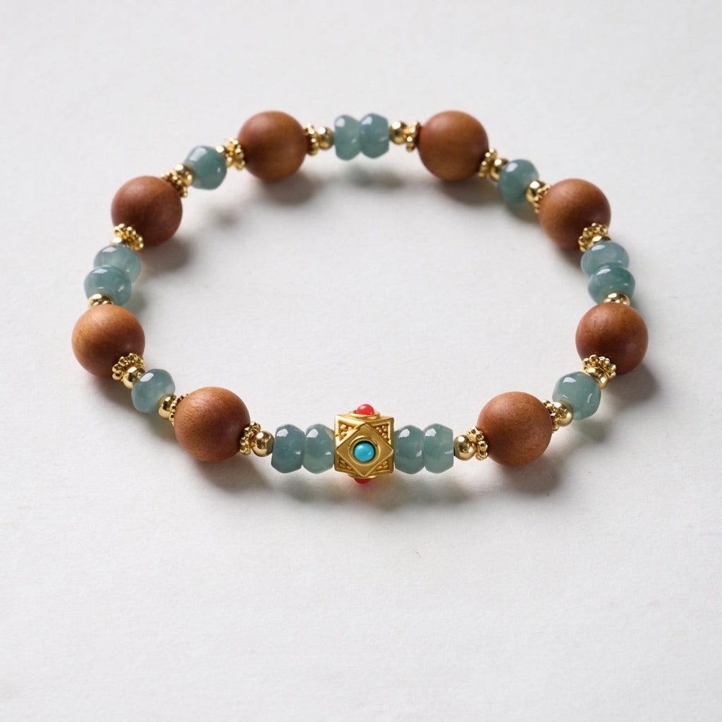 Sandalwood & Blue Jadeite Abacus Bead Bracelet