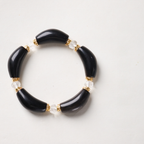 Silver Obsidian Petal Bead & Crystal Bracelet