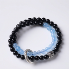 Black Obsidian & Blue Chalcedony Double-Wrap Bracelet