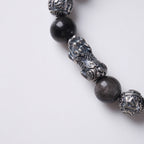 Silver Sheen Obsidian & Pixiu & Tibetan Silver Mantra Bracelet