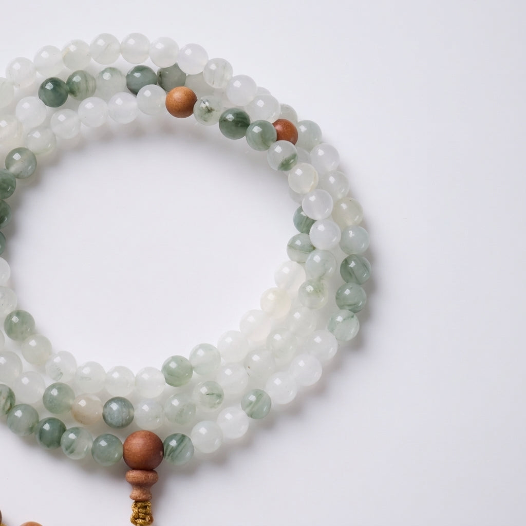 108-Bead Tianshan Jade & Sandalwood Triple-Wrap Bracelet