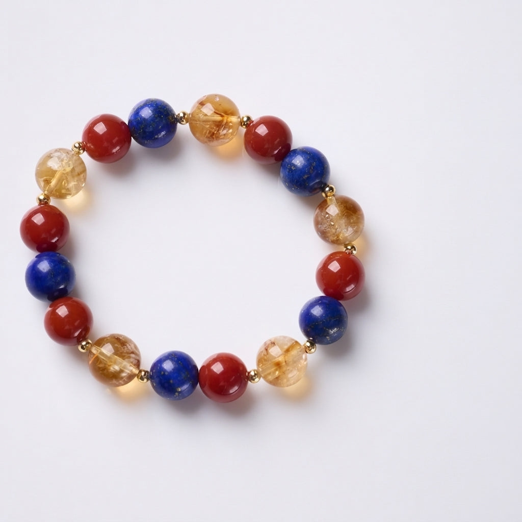 Red Agate & Golden Citrine & Lapis Lazuli Bracelet