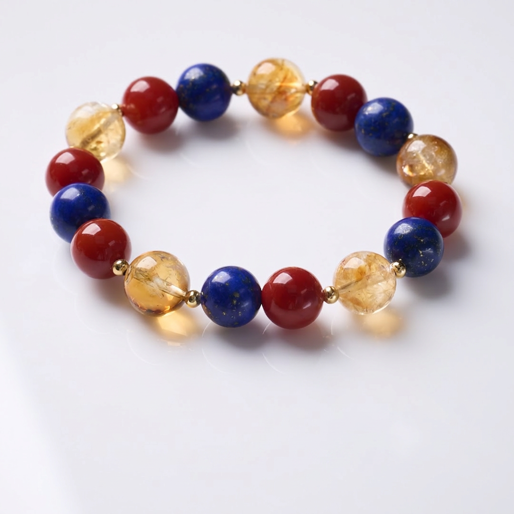 Red Agate & Golden Citrine & Lapis Lazuli Bracelet
