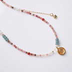 Rose Crystal & Blue Jadeite Vajra Compass Pendant Necklace