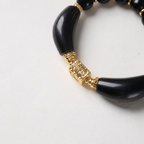 Silver Obsidian Petal Bead & Crystal Bracelet