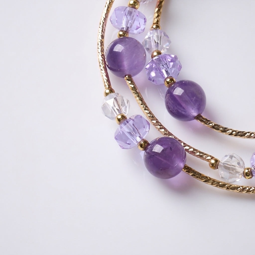 Amethyst & Crushed Ice Curved Tube Triple-Wrap Bracelet