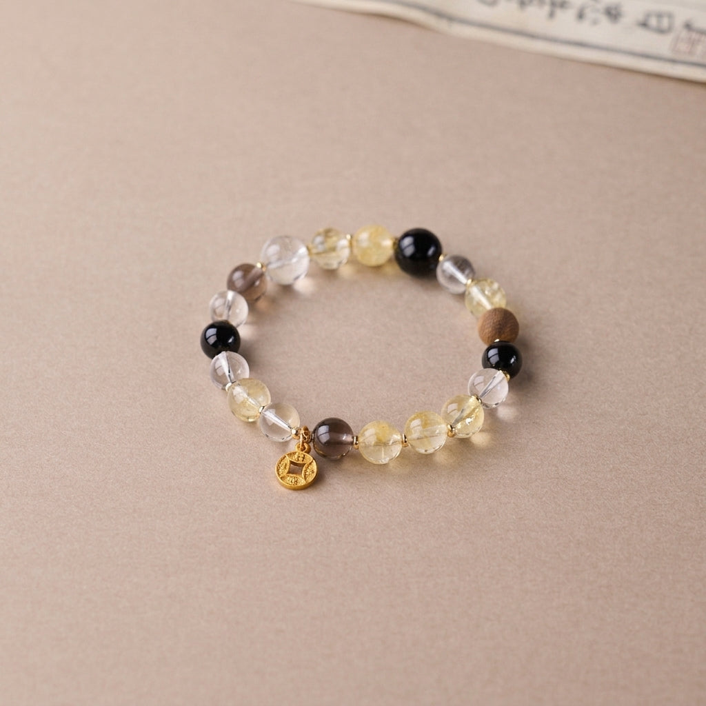 Citrine, White Crystal & Obsidian Wealth Bracelet