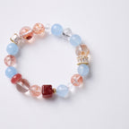 Blue Jade & Red Rutilated Quartz Peace Bracelet