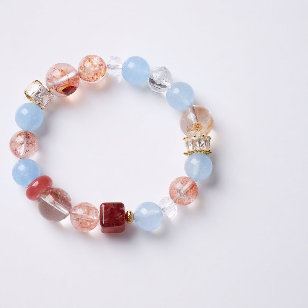 Blue Jade & Red Rutilated Quartz Peace Bracelet