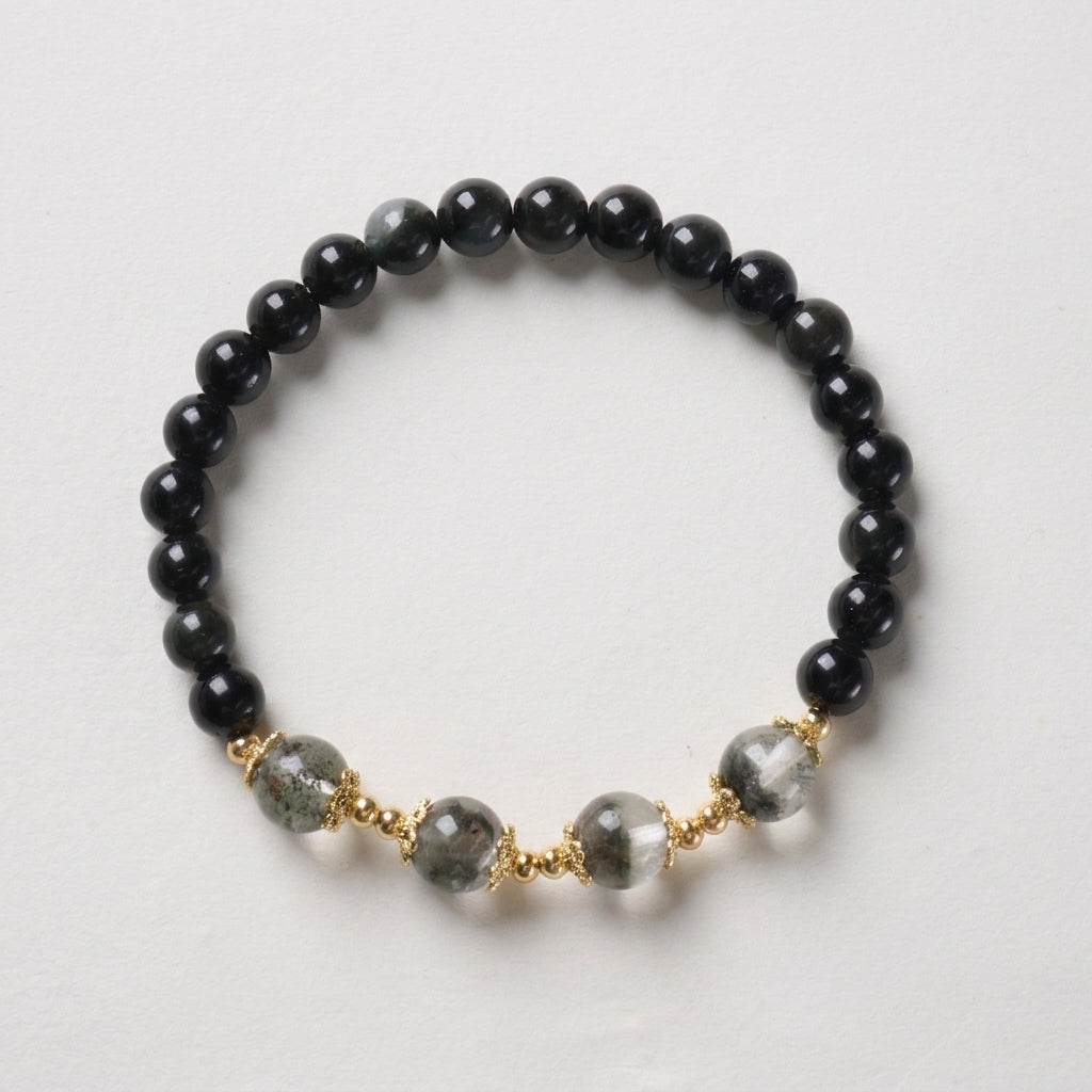 Rainbow Obsidian & Green Phantom Quartz Bracelet