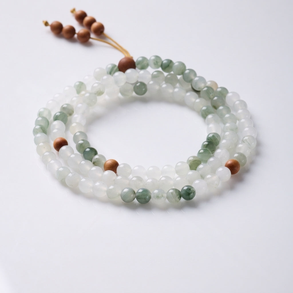 108-Bead Tianshan Jade & Sandalwood Triple-Wrap Bracelet