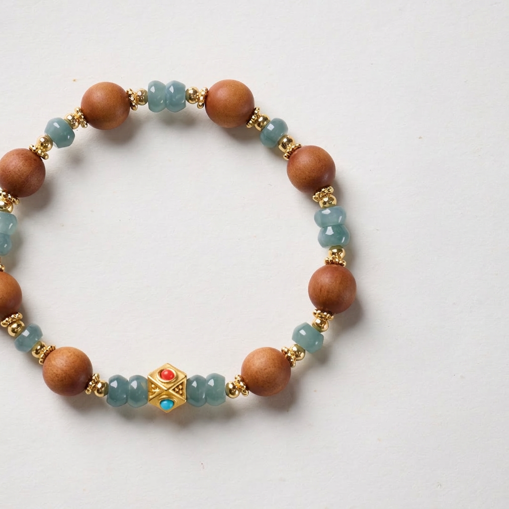 Sandalwood & Blue Jadeite Abacus Bead Bracelet