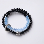 Black Obsidian & Blue Chalcedony Double-Wrap Bracelet