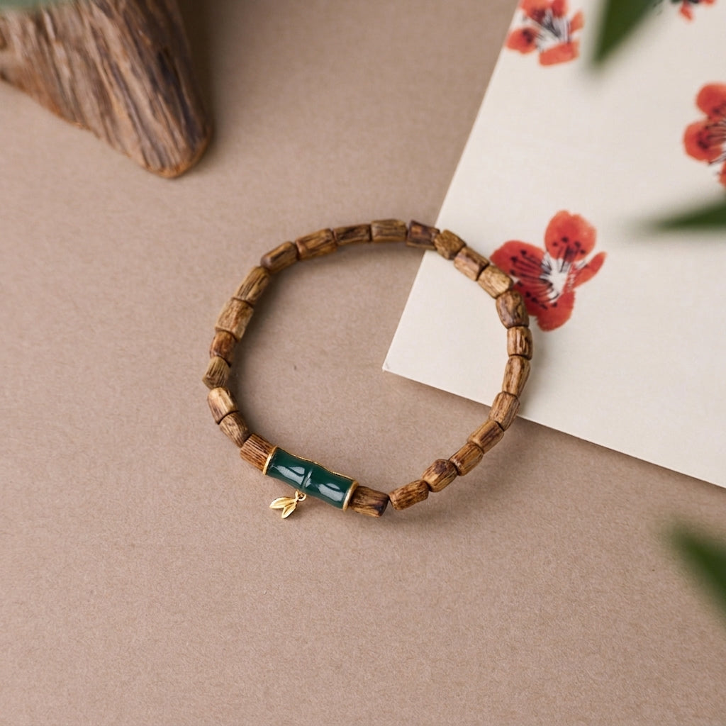 Agarwood & Silver Blue Bamboo Bracelet
