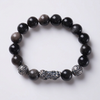 Silver Sheen Obsidian & Pixiu & Tibetan Silver Mantra Bracelet
