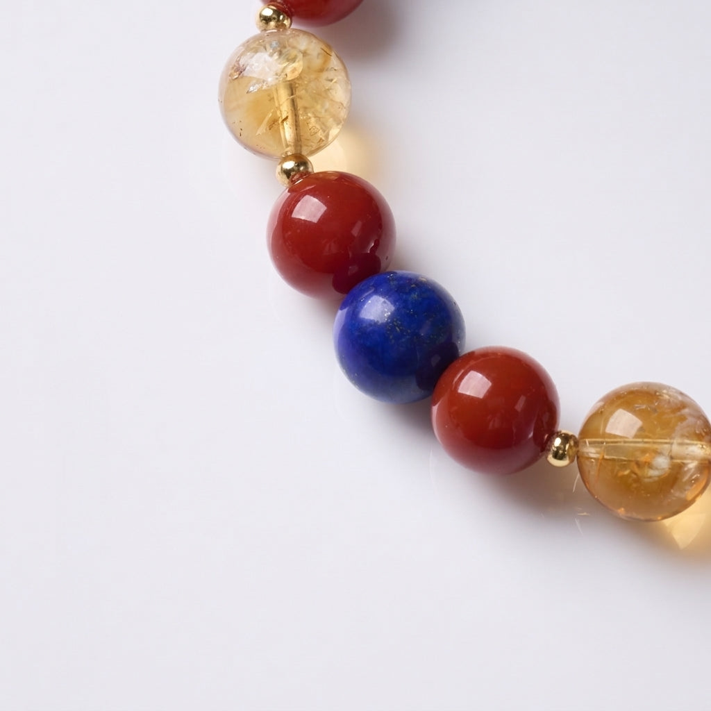 Red Agate & Golden Citrine & Lapis Lazuli Bracelet
