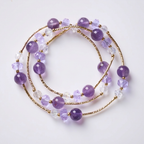 Amethyst & Crushed Ice Curved Tube Triple-Wrap Bracelet