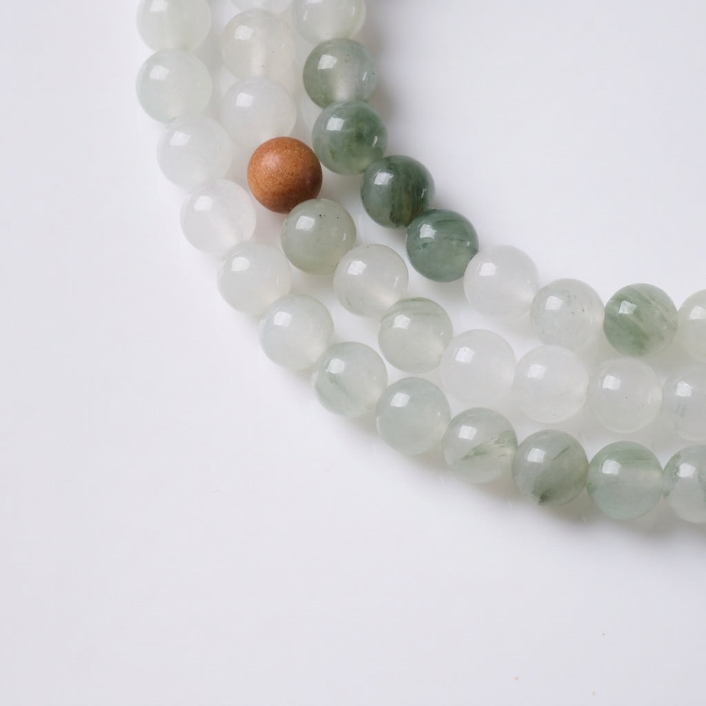 108-Bead Tianshan Jade & Sandalwood Triple-Wrap Bracelet