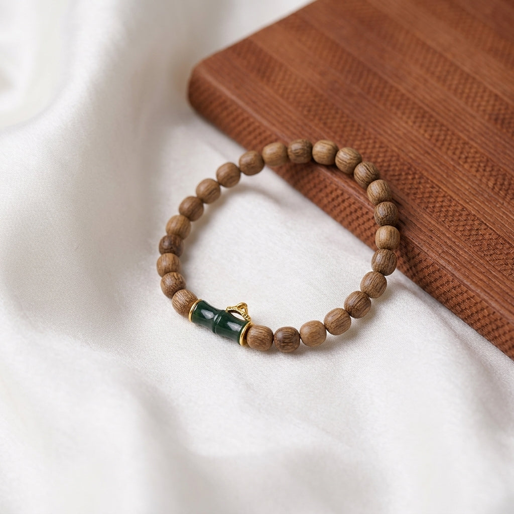 Agarwood & Silver Blue Bamboo Bracelet