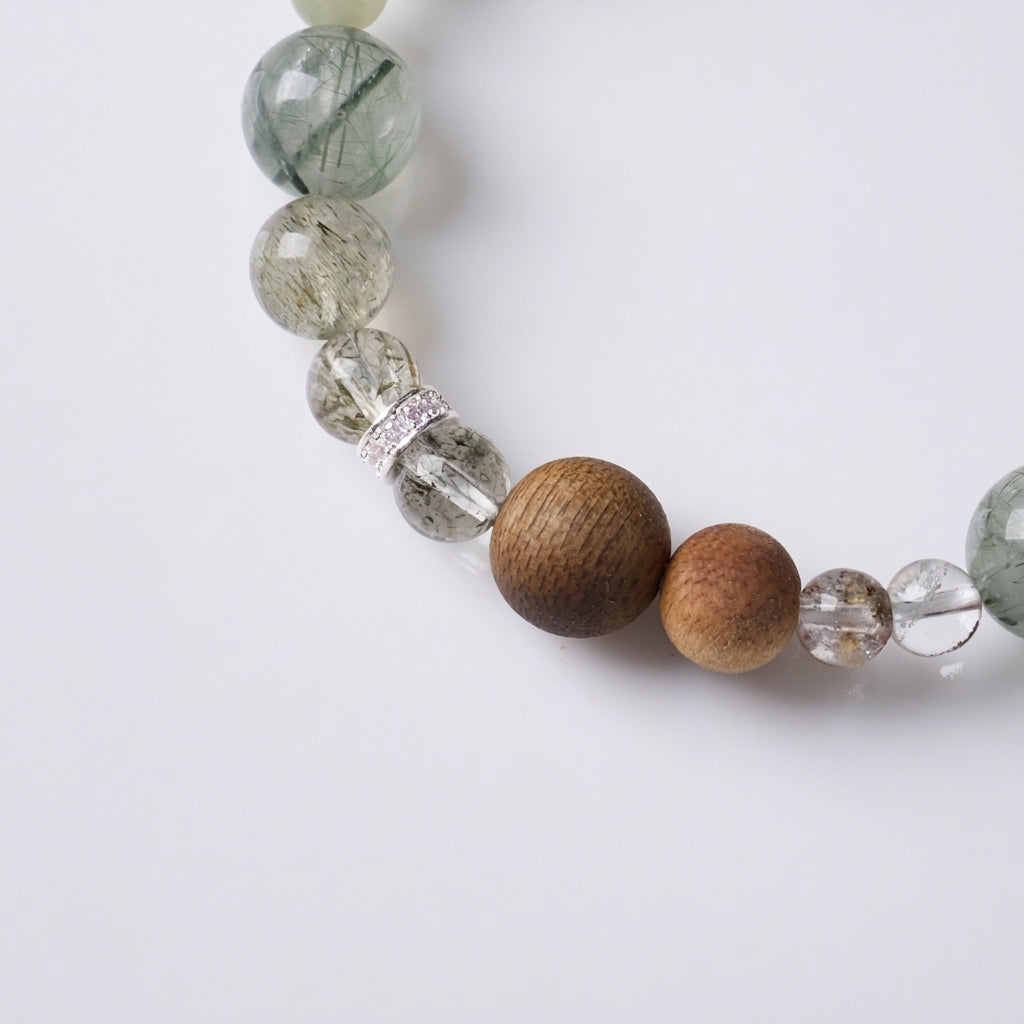 Green Rutilated Quartz & Phantom Quartz & Agarwood Bracelet