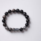 Silver Sheen Obsidian & Pixiu & Tibetan Silver Mantra Bracelet