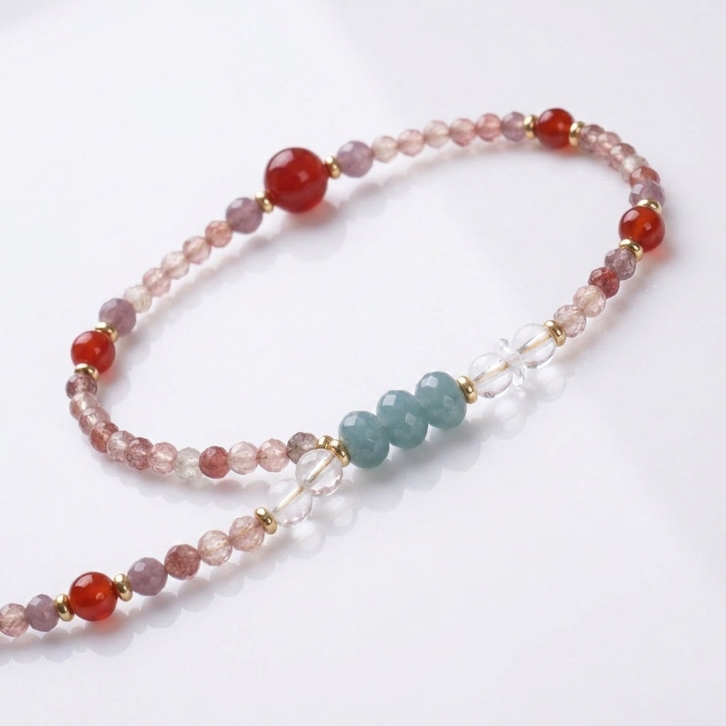 Rose Crystal & Blue Jadeite Vajra Compass Pendant Necklace