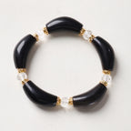 Silver Obsidian Petal Bead & Crystal Bracelet
