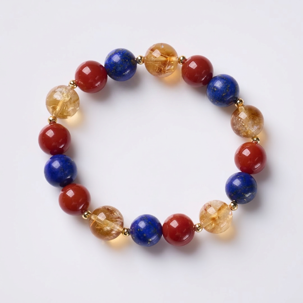 Red Agate & Golden Citrine & Lapis Lazuli Bracelet