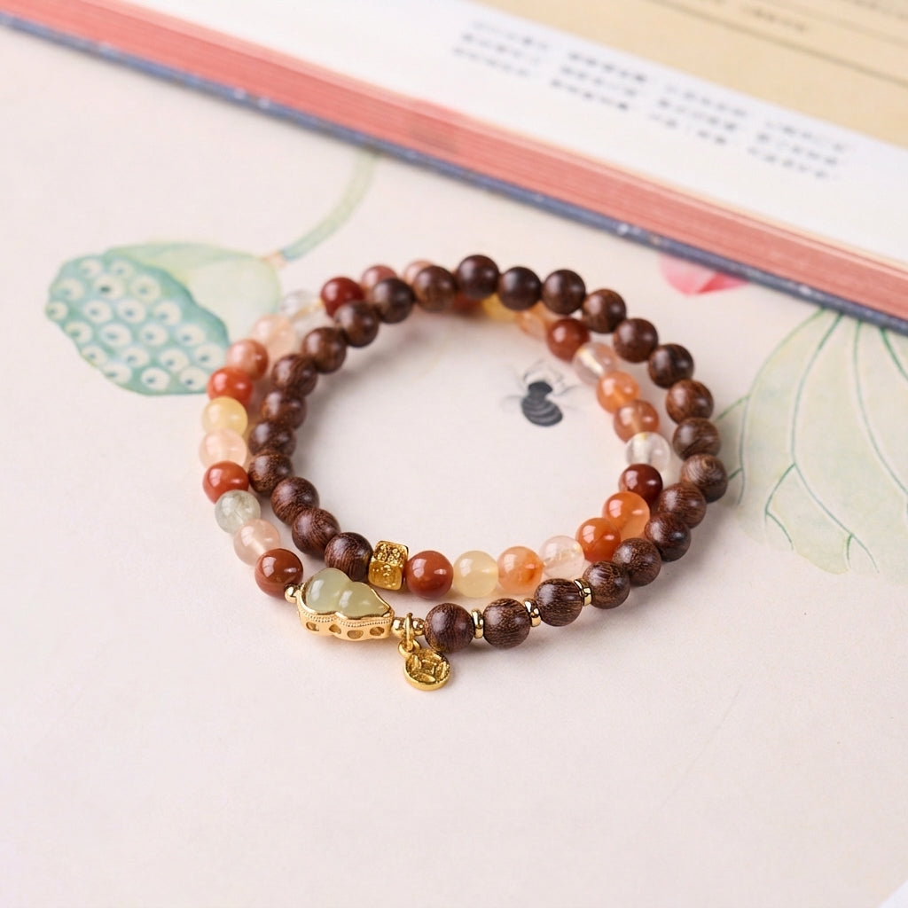 Agarwood, Jade Gourd & Color Crystal Bracelet