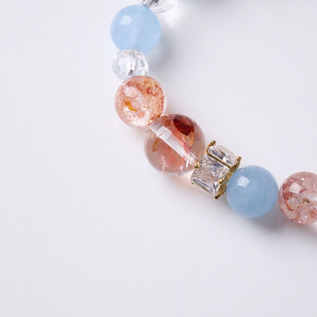 Blue Jade & Red Rutilated Quartz Peace Bracelet