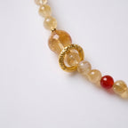 Yellow Citrine & Tiger's Eye Double-Wrap Bracelet with Spinning Gourd