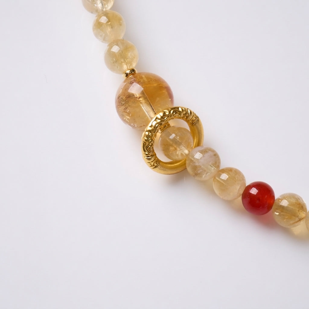 Yellow Citrine & Tiger's Eye Double-Wrap Bracelet with Spinning Gourd