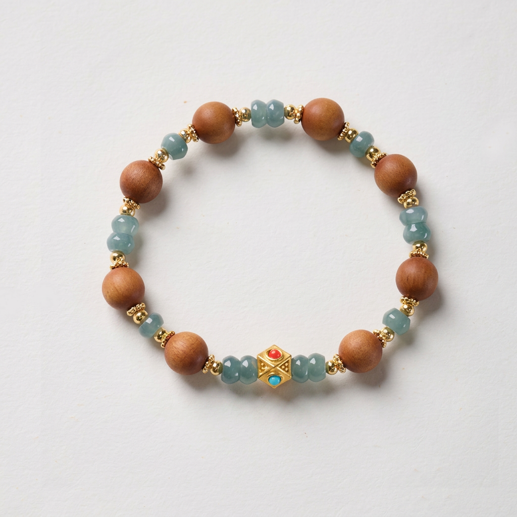 Sandalwood & Blue Jadeite Abacus Bead Bracelet