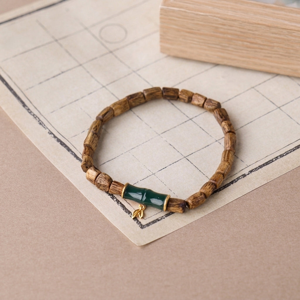 Agarwood & Silver Blue Bamboo Bracelet