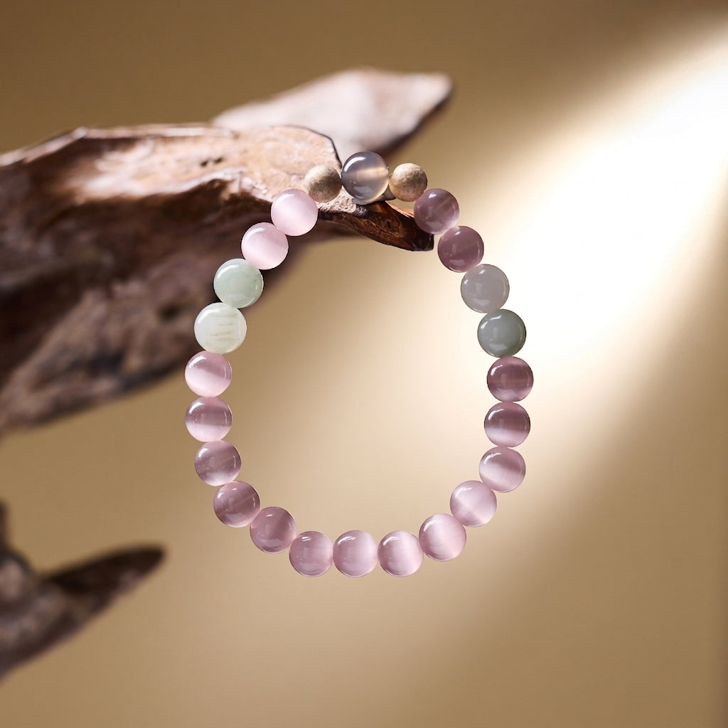 Pink Cat Eye & Tianshan Jade Bracelet