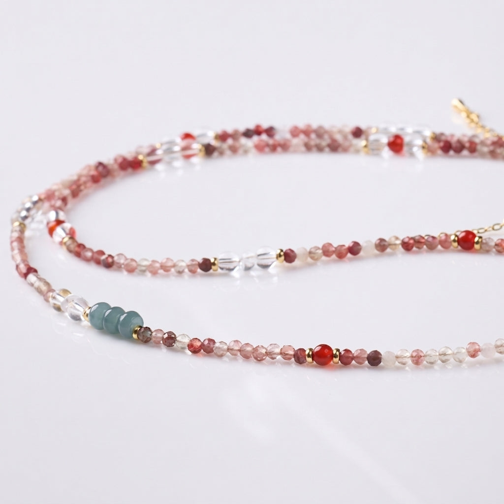 Rose Crystal & Blue Jadeite Vajra Compass Pendant Necklace