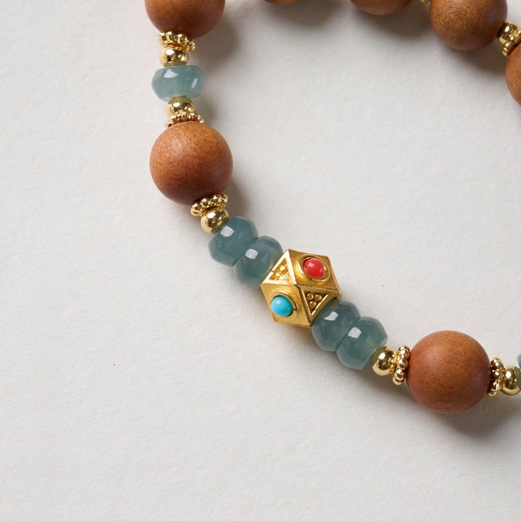 Sandalwood & Blue Jadeite Abacus Bead Bracelet