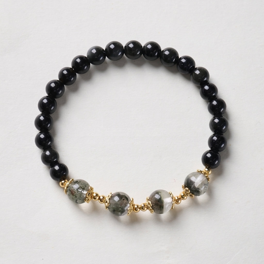 Rainbow Obsidian & Green Phantom Quartz Bracelet
