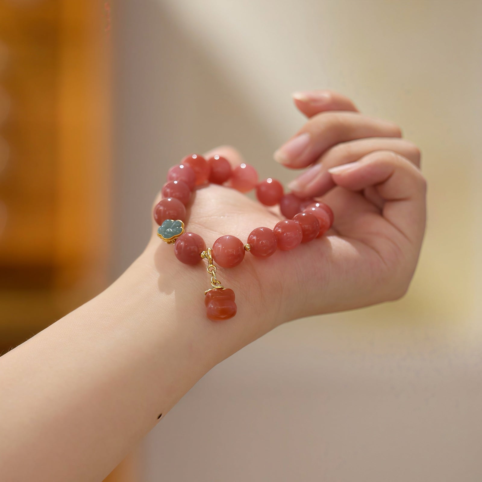 Pink Yanyuan Achat & Kaki-Armband