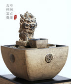 "Ri Jin Dou Jin" Fontaine d'eau Feng Shui Pixiu | Ornement de richesse et de bonne chance style antique pour bureau et maison
