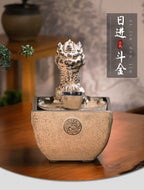"Ri Jin Dou Jin" Fontaine d'eau Feng Shui Pixiu | Ornement de richesse et de bonne chance style antique pour bureau et maison